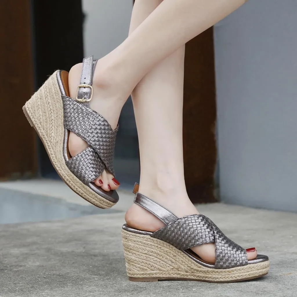 Espadrille Wedge Sandals for Women Open Toe Slingback Platform High Heels Summer Beach Dressy Sandal