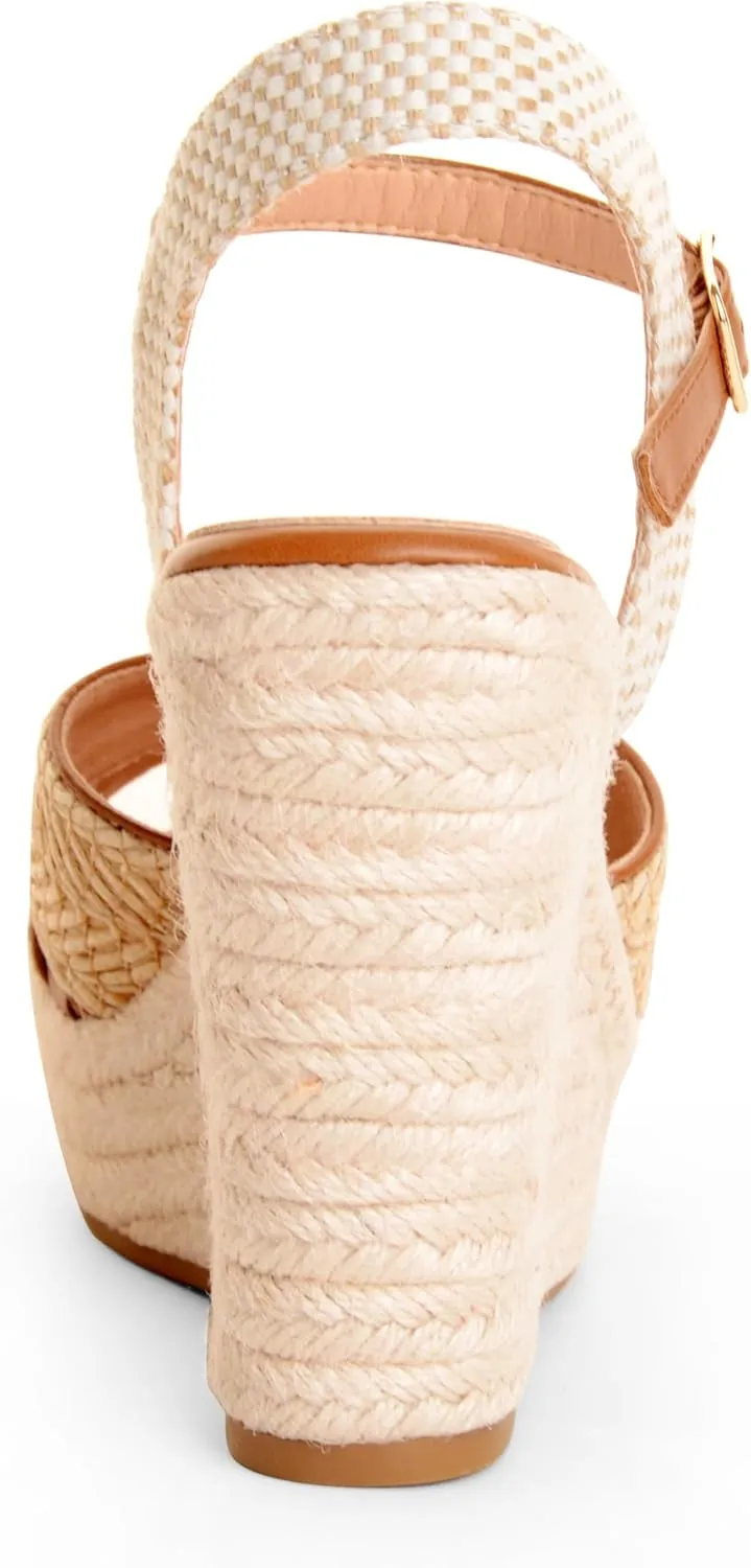 Espadrille Wedge Sandals for Women, Women's Platform Wedge Heels, High Heel Summer Wedges for Women with Breathable Knitted Textile Upper Open Toe Ankle Strap