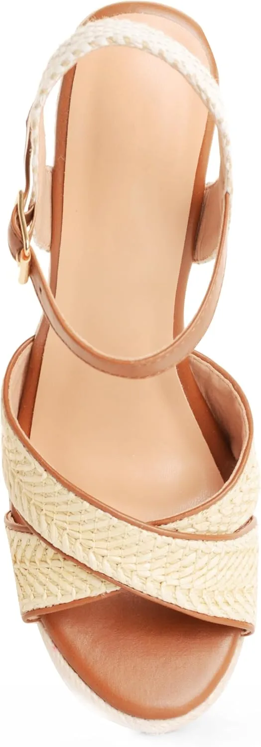 Espadrille Wedge Sandals for Women, Women's Platform Wedge Heels, High Heel Summer Wedges for Women with Breathable Knitted Textile Upper Open Toe Ankle Strap