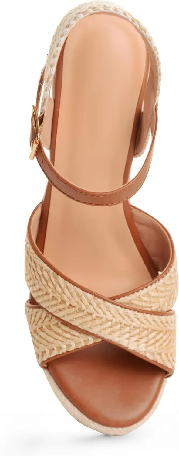 Espadrille Wedge Sandals for Women, Women's Platform Wedge Heels, High Heel Summer Wedges for Women with Breathable Knitted Textile Upper Open Toe Ankle Strap