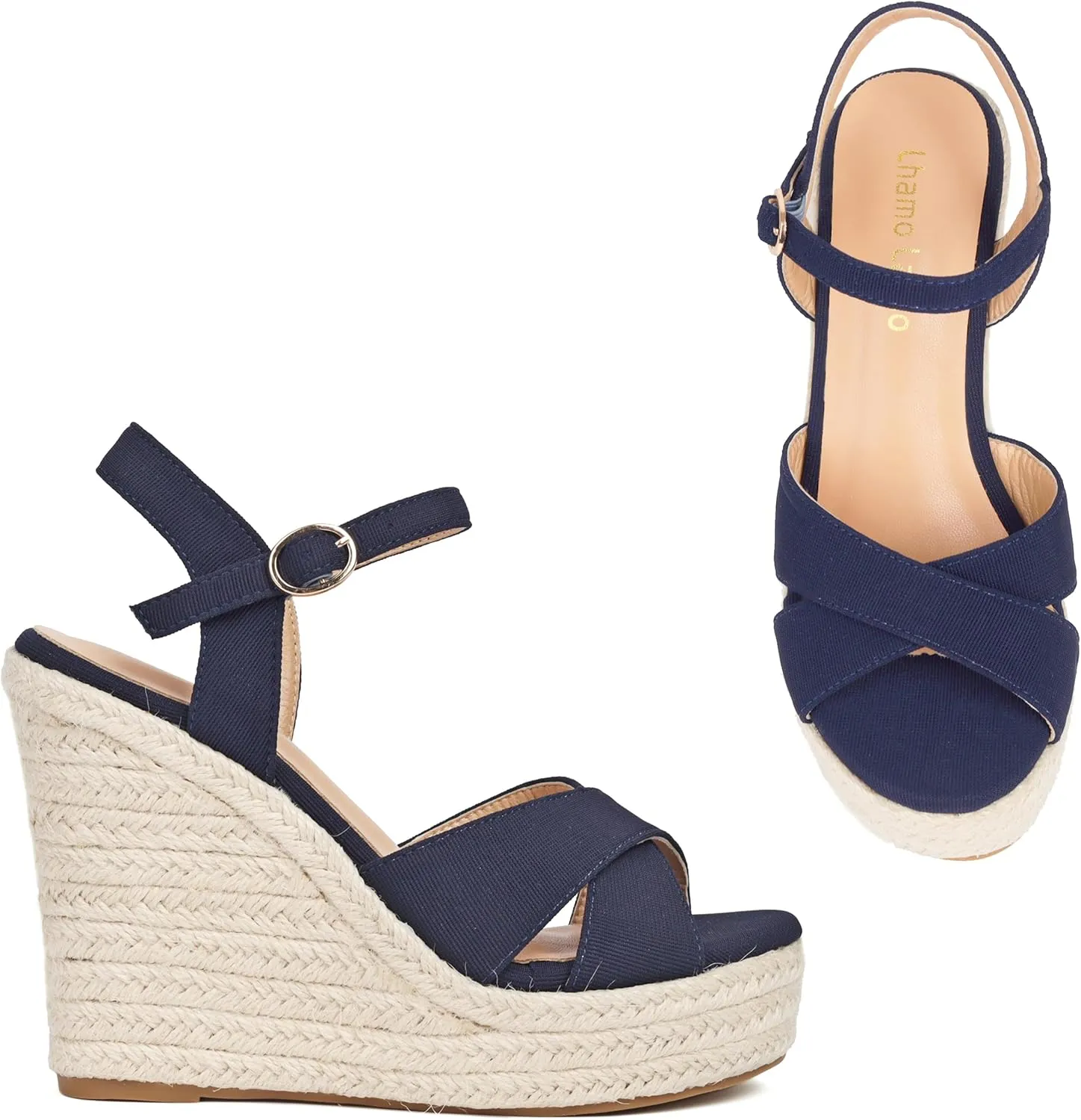 Espadrille Wedge Sandals for Women, Women's Platform Wedge Heels, High Heel Summer Wedges for Women with Breathable Knitted Textile Upper Open Toe Ankle Strap