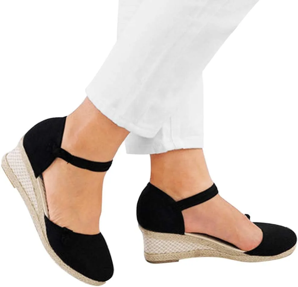 Espadrille Wedge,Womens Wedges Sandals Espadrilles Platform Closed Open Toe Ankle Strap Slingback Summer Casual Lace Up Buckle Retro Ankle-Tie Classic Low Heel 2025 Beach Dress Wedge Shoes