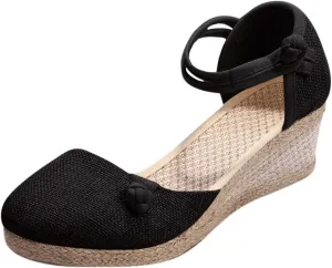 Espadrille Wedge,Womens Wedges Sandals Espadrilles Platform Closed Open Toe Ankle Strap Slingback Summer Casual Lace Up Buckle Retro Ankle-Tie Classic Low Heel 2025 Beach Dress Wedge Shoes