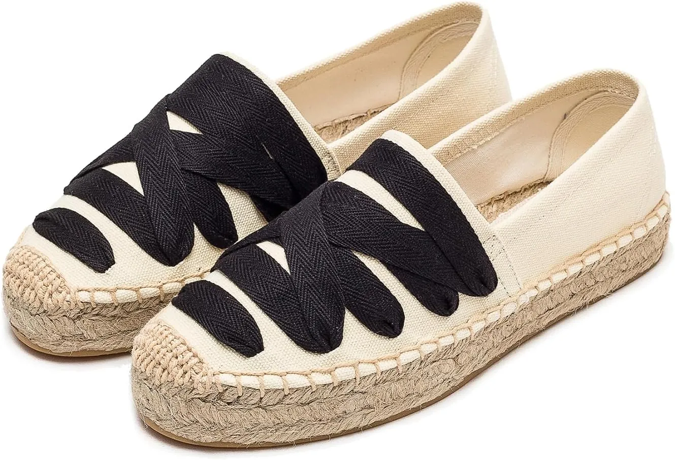 Espadrilles Loafers for Women - Comfort Round-Toe Women's Espadrille Simple Embroidered Espadrille Easy to Wear Suitable for Match T-Shirts,Dress,Jeans