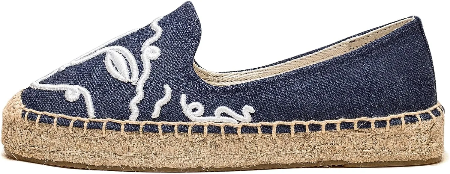 Espadrilles Loafers for Women - Comfort Round-Toe Women's Espadrille Simple Embroidered Espadrille Easy to Wear Suitable for Match T-Shirts,Dress,Jeans