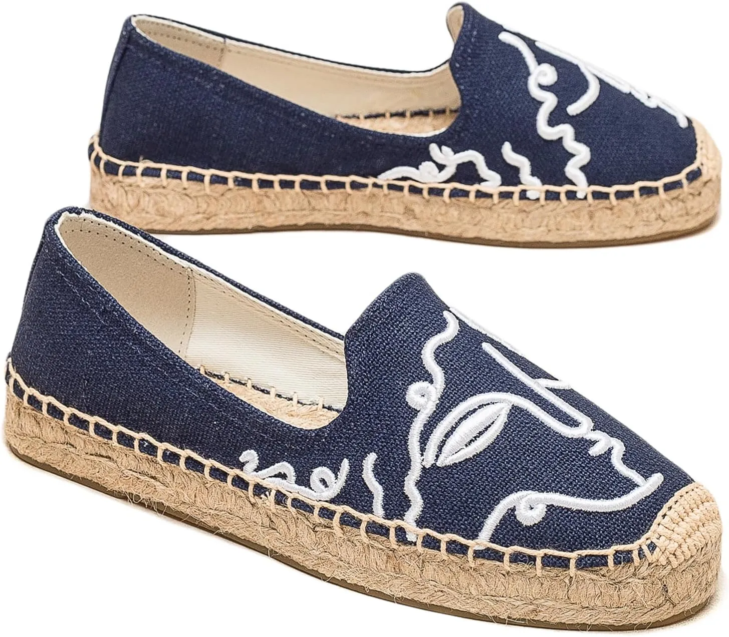 Espadrilles Loafers for Women - Comfort Round-Toe Women's Espadrille Simple Embroidered Espadrille Easy to Wear Suitable for Match T-Shirts,Dress,Jeans