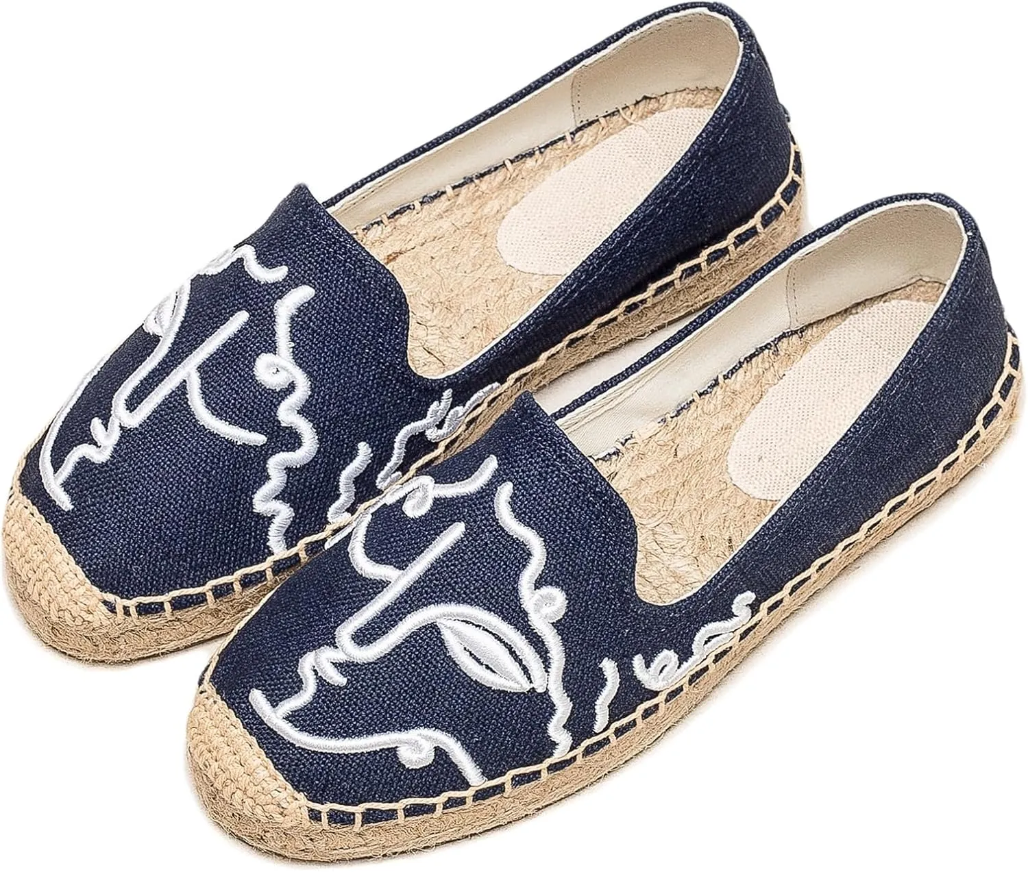 Espadrilles Loafers for Women - Comfort Round-Toe Women's Espadrille Simple Embroidered Espadrille Easy to Wear Suitable for Match T-Shirts,Dress,Jeans