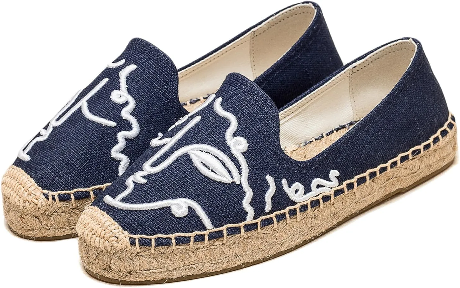 Espadrilles Loafers for Women - Comfort Round-Toe Women's Espadrille Simple Embroidered Espadrille Easy to Wear Suitable for Match T-Shirts,Dress,Jeans