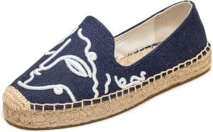 Espadrilles Loafers for Women - Comfort Round-Toe Women's Espadrille Simple Embroidered Espadrille Easy to Wear Suitable for Match T-Shirts,Dress,Jeans