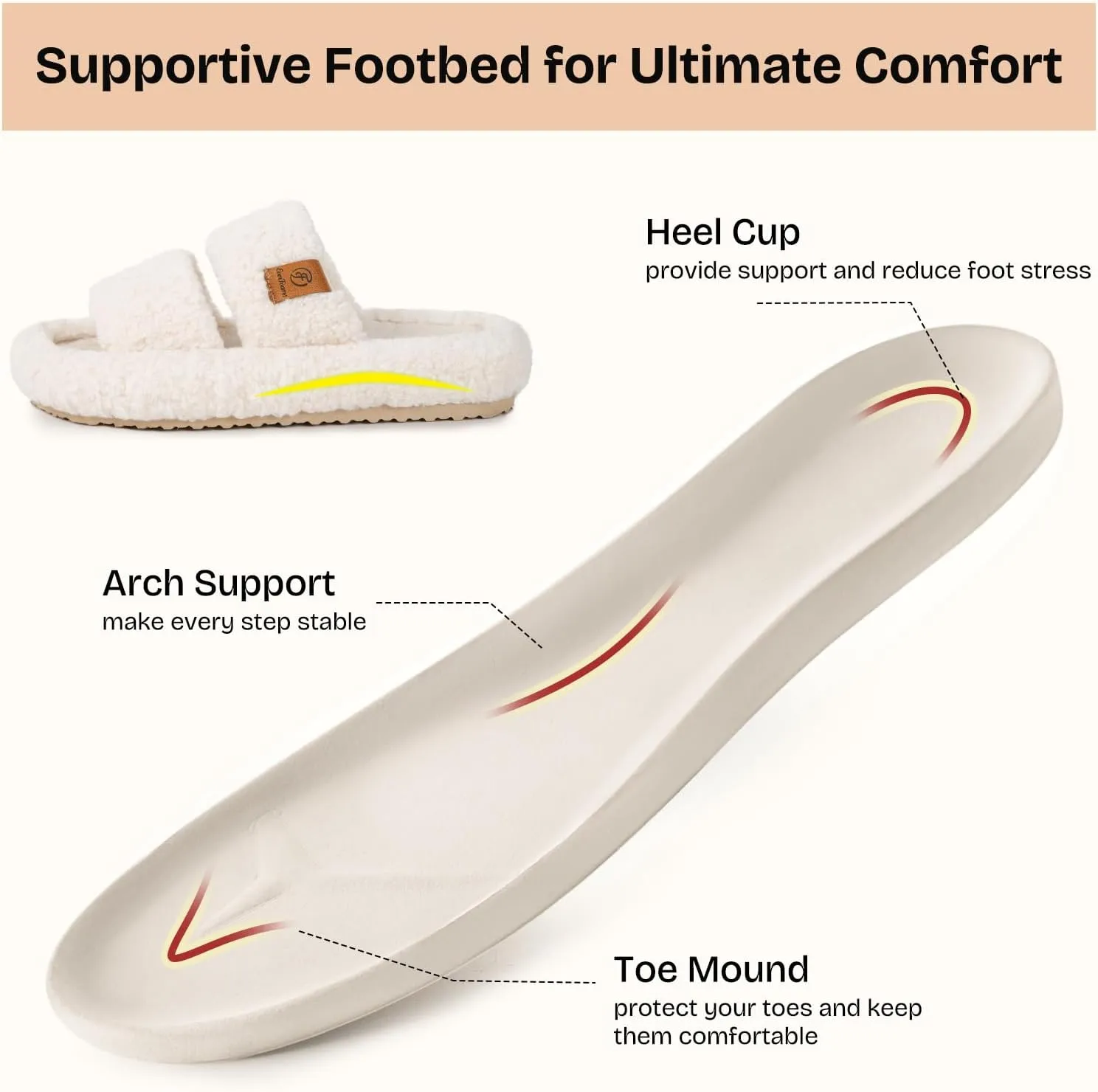 EverFoams Womens Fuzzy Open-toe Slippers Soft Comfy Memory Foam Indoor House Shoes