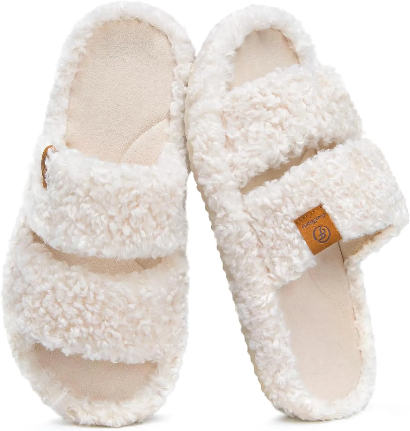 EverFoams Womens Fuzzy Open-toe Slippers Soft Comfy Memory Foam Indoor House Shoes