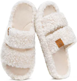 EverFoams Womens Fuzzy Open-toe Slippers Soft Comfy Memory Foam Indoor House Shoes