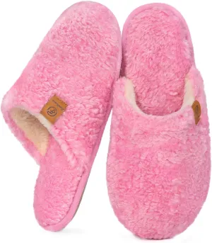 EverFoams Women's Fuzzy Slip-on Slippers Warm Cozy Soft Lightweight Memory Foam Indoor House Shoes