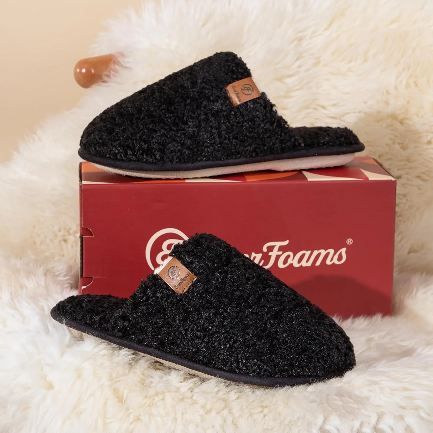 EverFoams Women's Fuzzy Slip-on Slippers Warm Cozy Soft Lightweight Memory Foam Indoor House Shoes