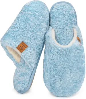 EverFoams Women's Fuzzy Slip-on Slippers Warm Cozy Soft Lightweight Memory Foam Indoor House Shoes