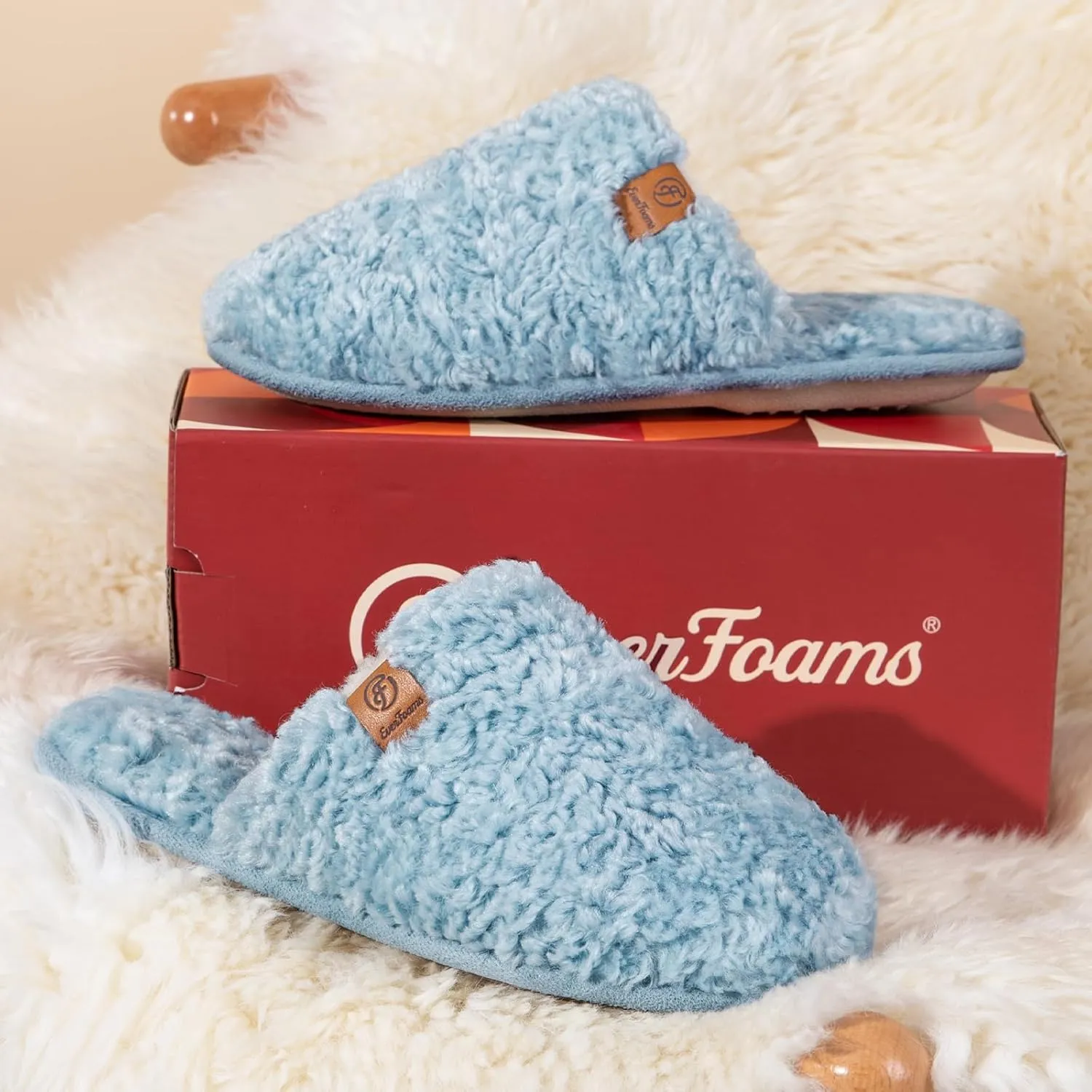 EverFoams Women's Fuzzy Slip-on Slippers Warm Cozy Soft Lightweight Memory Foam Indoor House Shoes