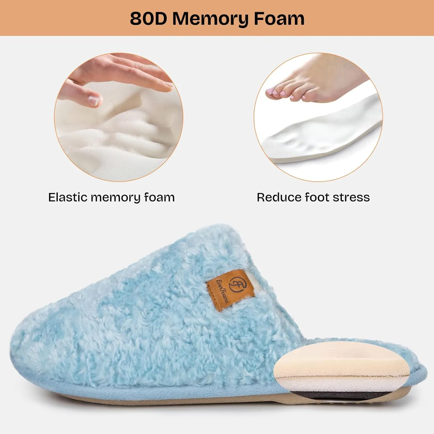 EverFoams Women's Fuzzy Slip-on Slippers Warm Cozy Soft Lightweight Memory Foam Indoor House Shoes
