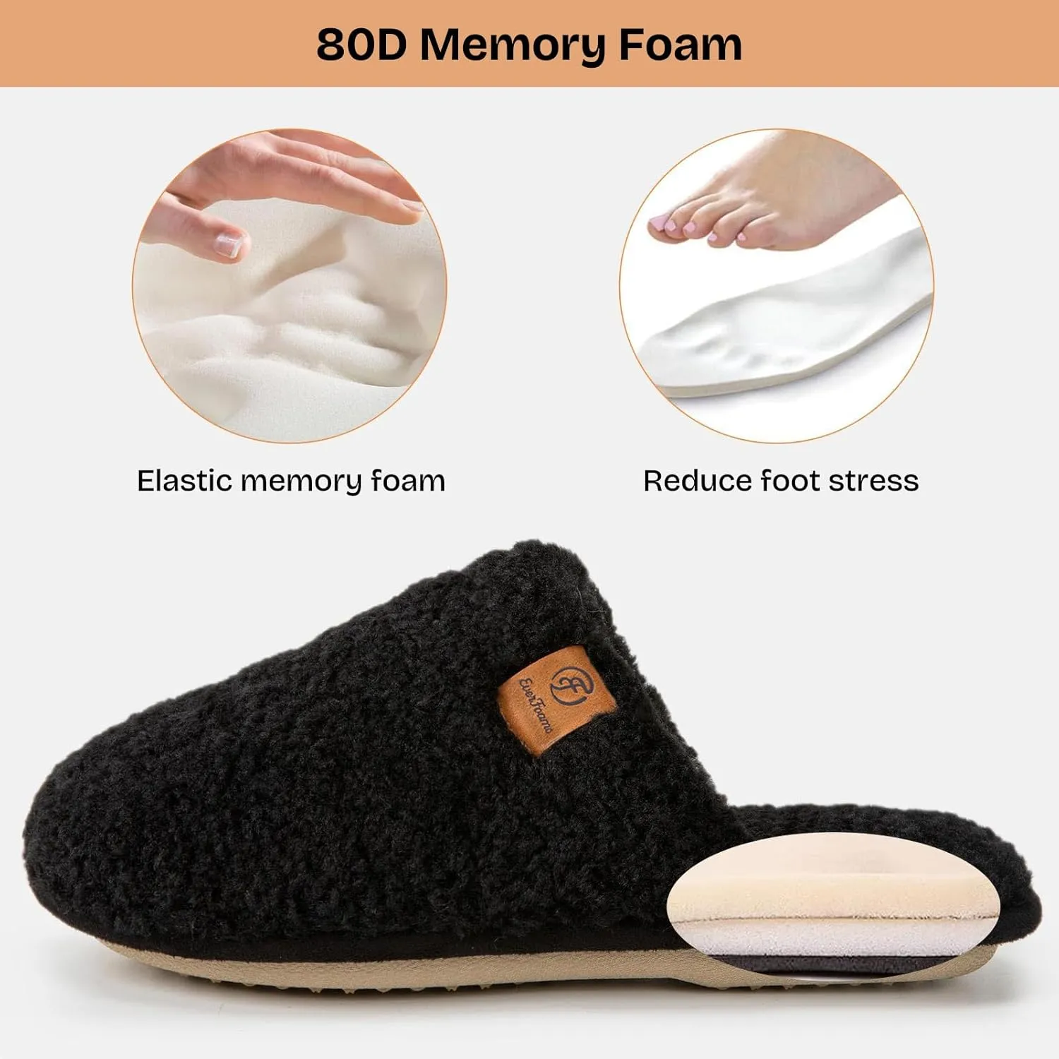 EverFoams Women's Fuzzy Slip-on Slippers Warm Cozy Soft Lightweight Memory Foam Indoor House Shoes