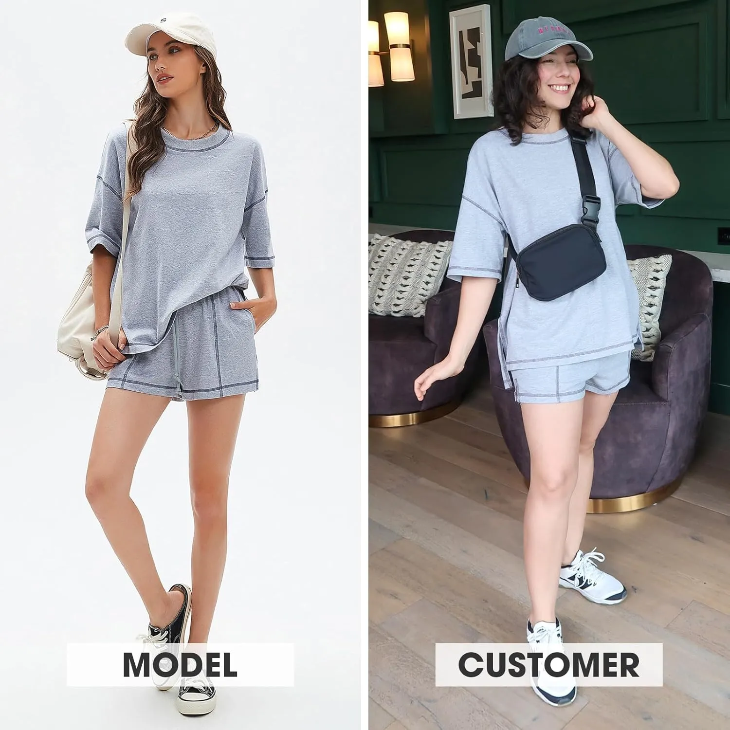 EXLURA Women's Casual Summer 2 Piece Sets 100% Cotton Short Sleeve Tshirt and Shorts Matching Sweatsuits Lounge Set 2025