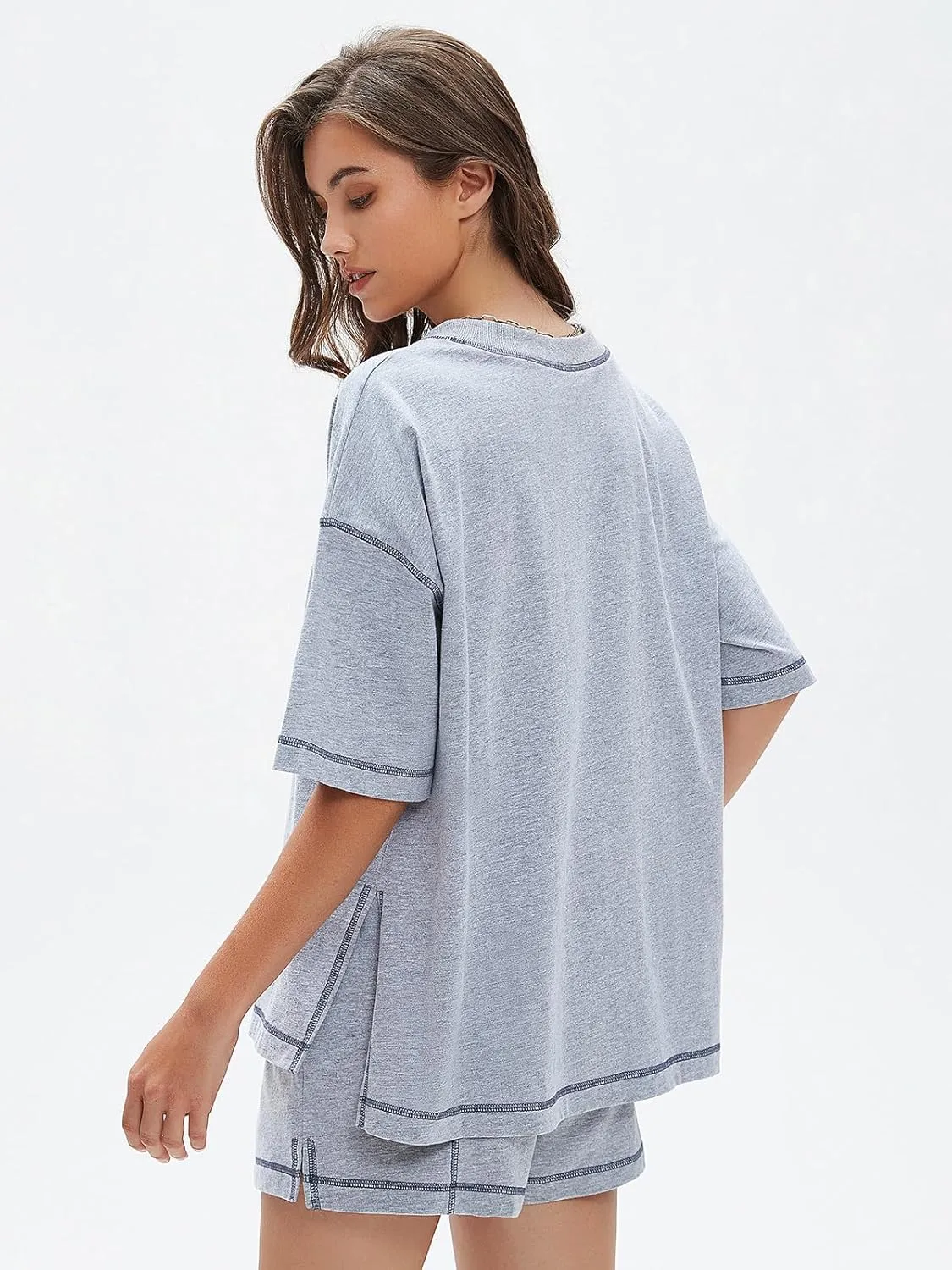 EXLURA Women's Casual Summer 2 Piece Sets 100% Cotton Short Sleeve Tshirt and Shorts Matching Sweatsuits Lounge Set 2025