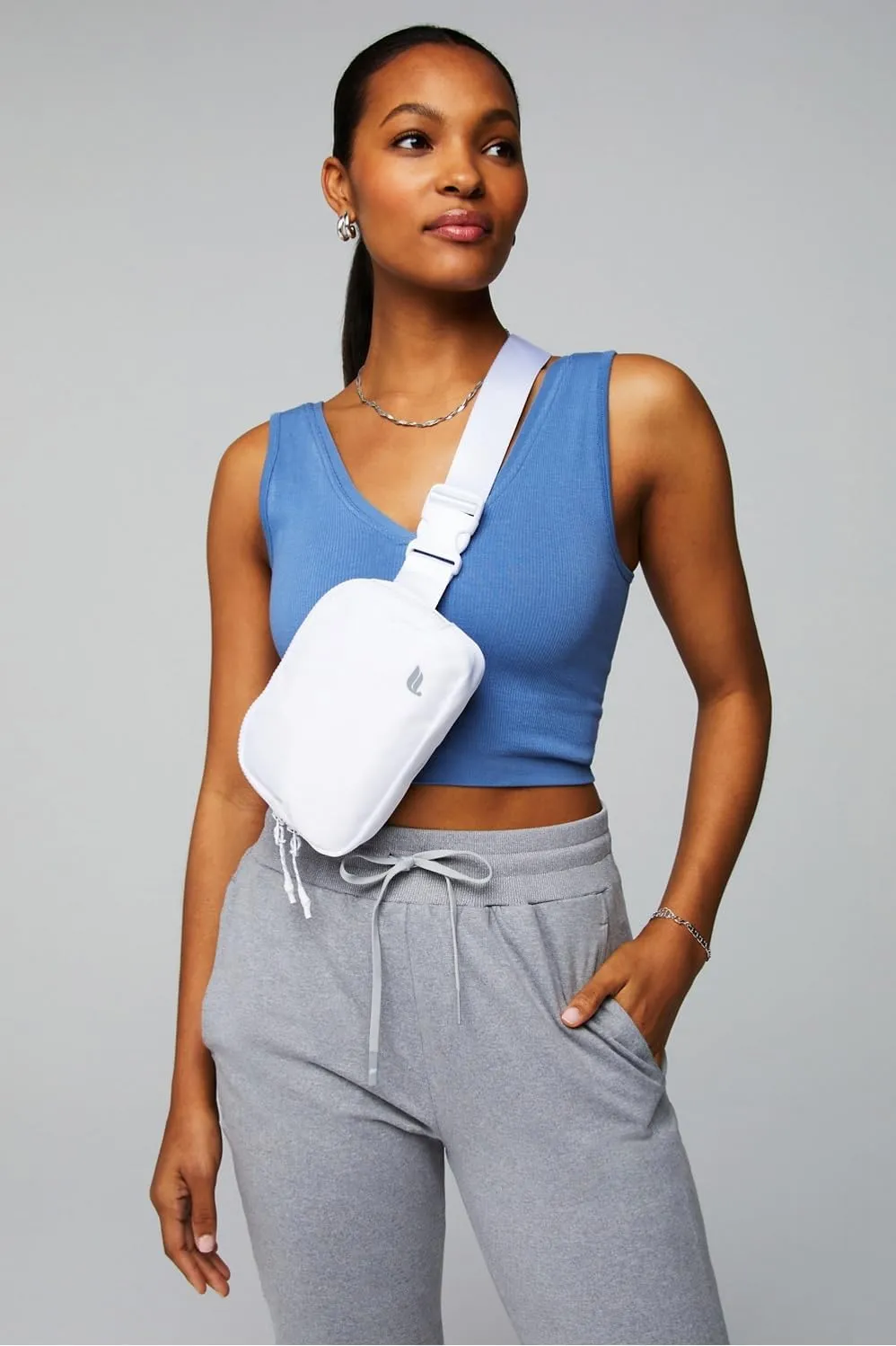 Fabletics The Belt Bag, Quick Dry, Zip Pockets, Classic White, OS