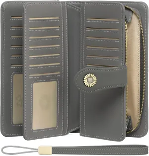 FALAN MULE Women Genuine Leather Wallet Large Capacity Bifold RFID Blocking Card Holder with Zipper Coin Pocket