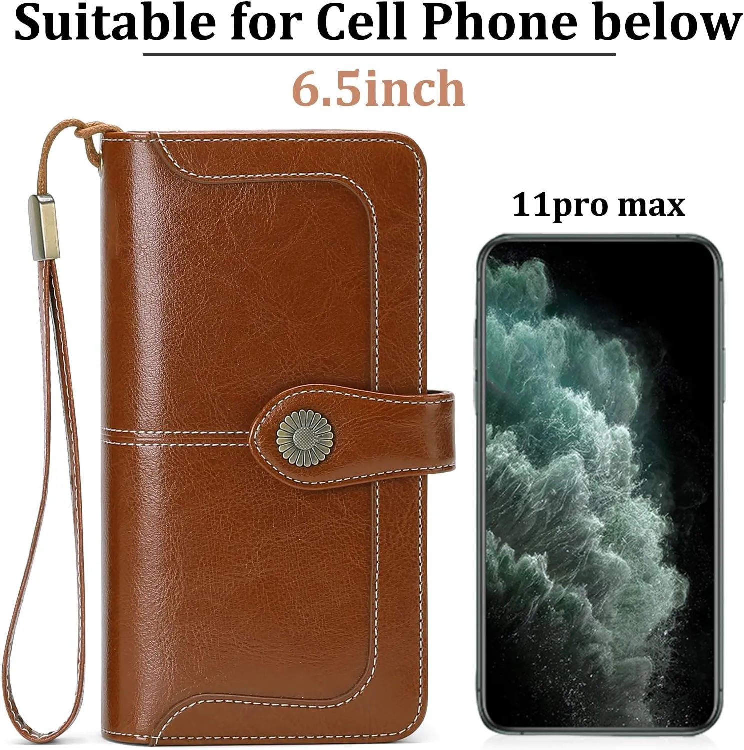 FALAN MULE Women Genuine Leather Wallet Large Capacity Bifold RFID Blocking Card Holder with Zipper Coin Pocket