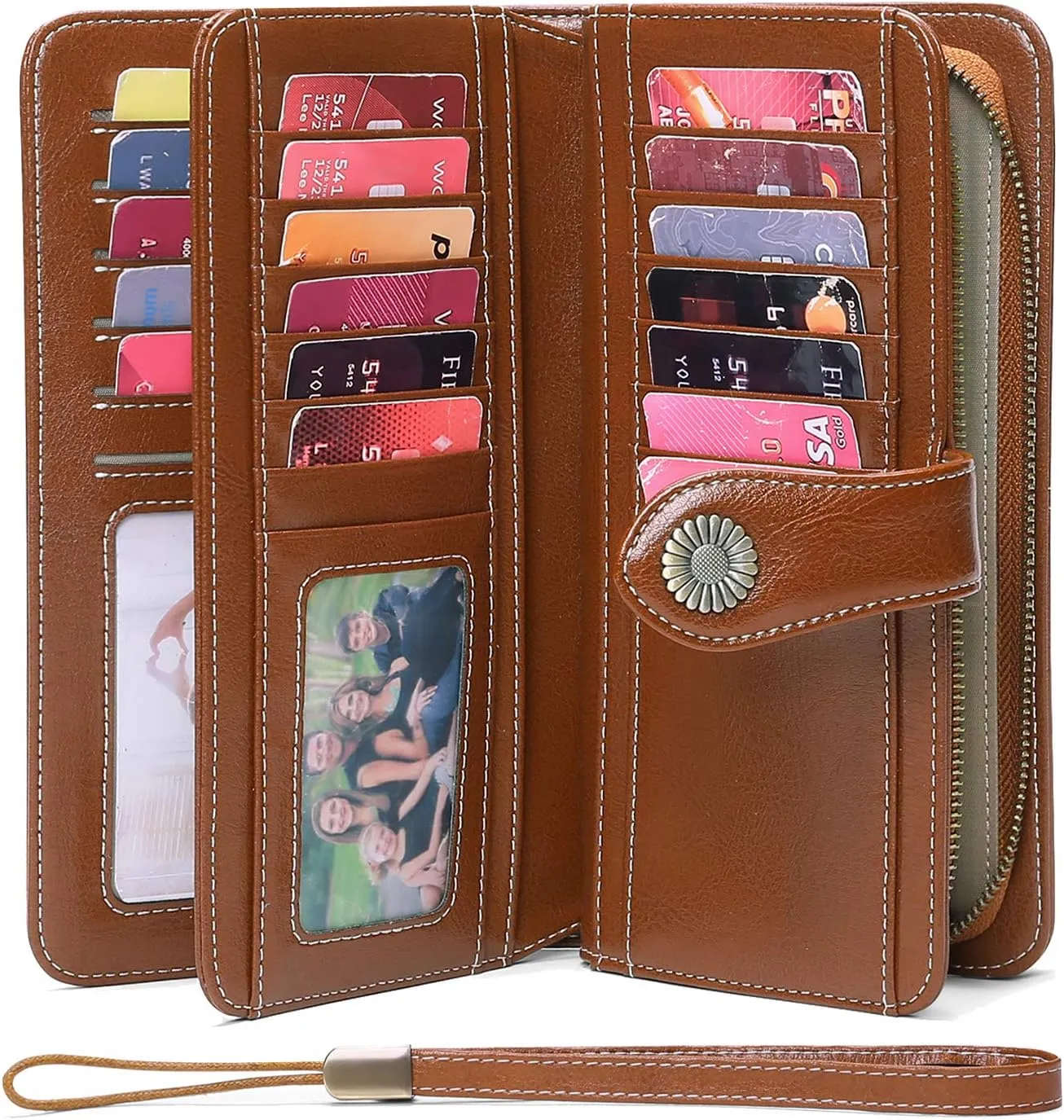 FALAN MULE Women Genuine Leather Wallet Large Capacity Bifold RFID Blocking Card Holder with Zipper Coin Pocket