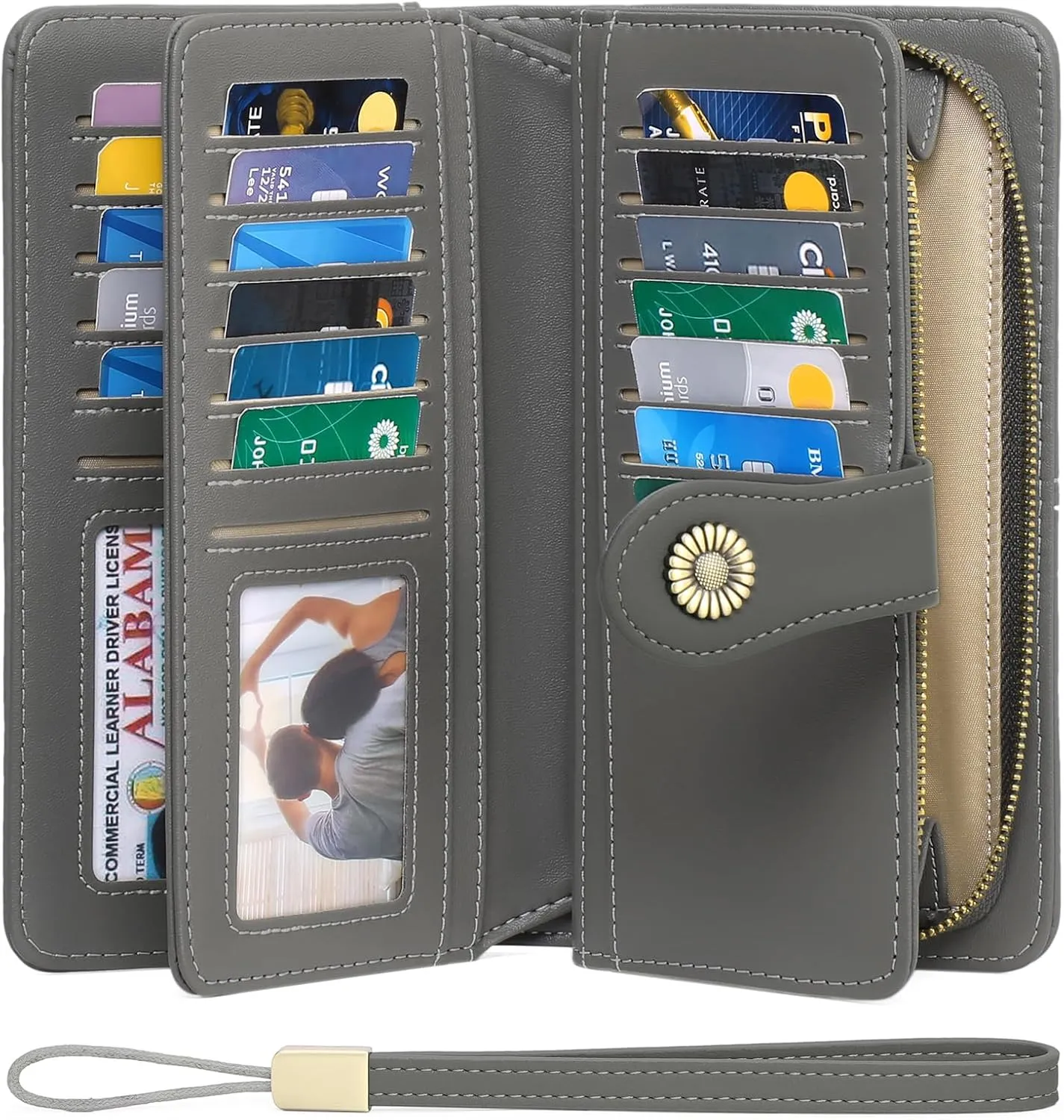 FALAN MULE Women Genuine Leather Wallet Large Capacity Bifold RFID Blocking Card Holder with Zipper Coin Pocket