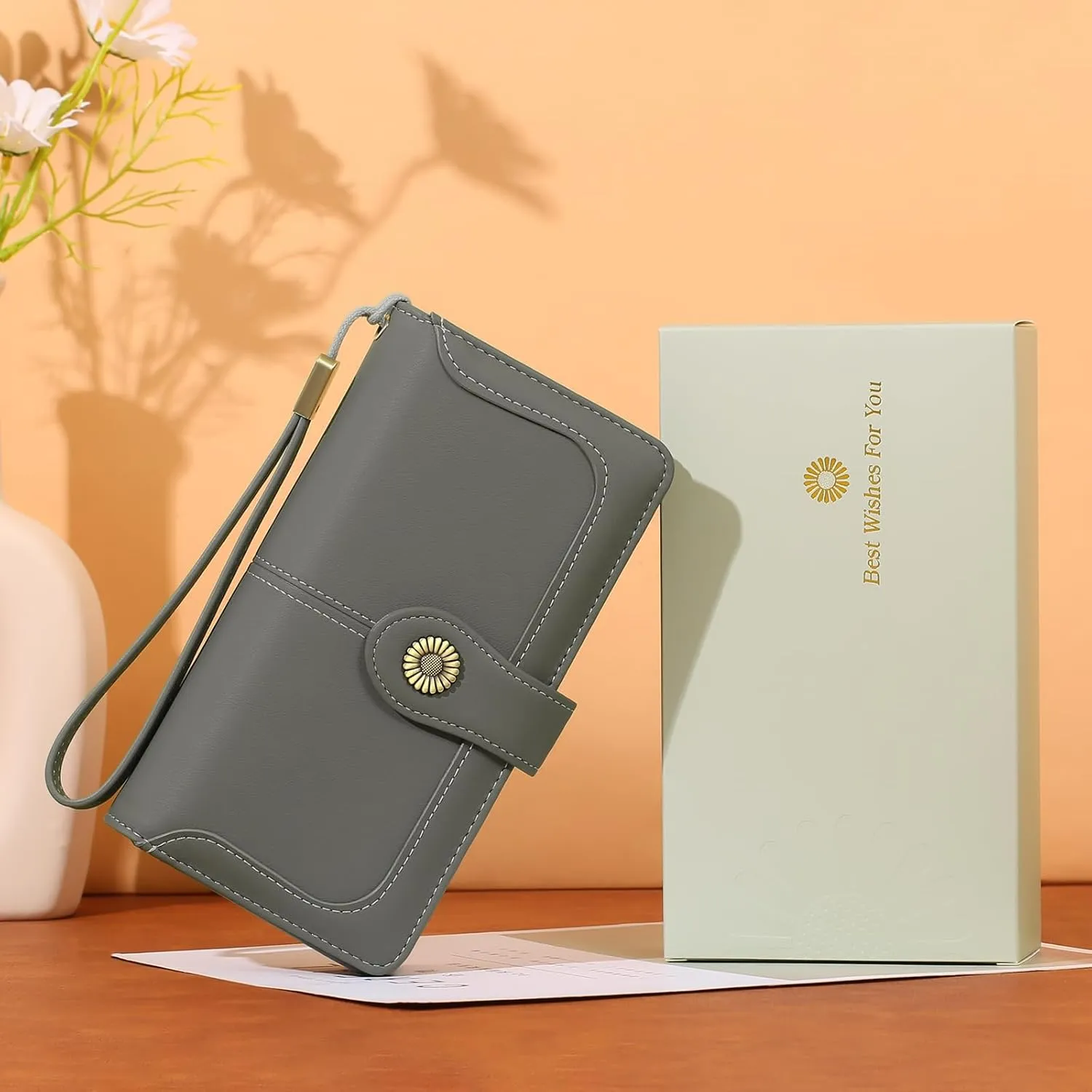 FALAN MULE Women Genuine Leather Wallet Large Capacity Bifold RFID Blocking Card Holder with Zipper Coin Pocket