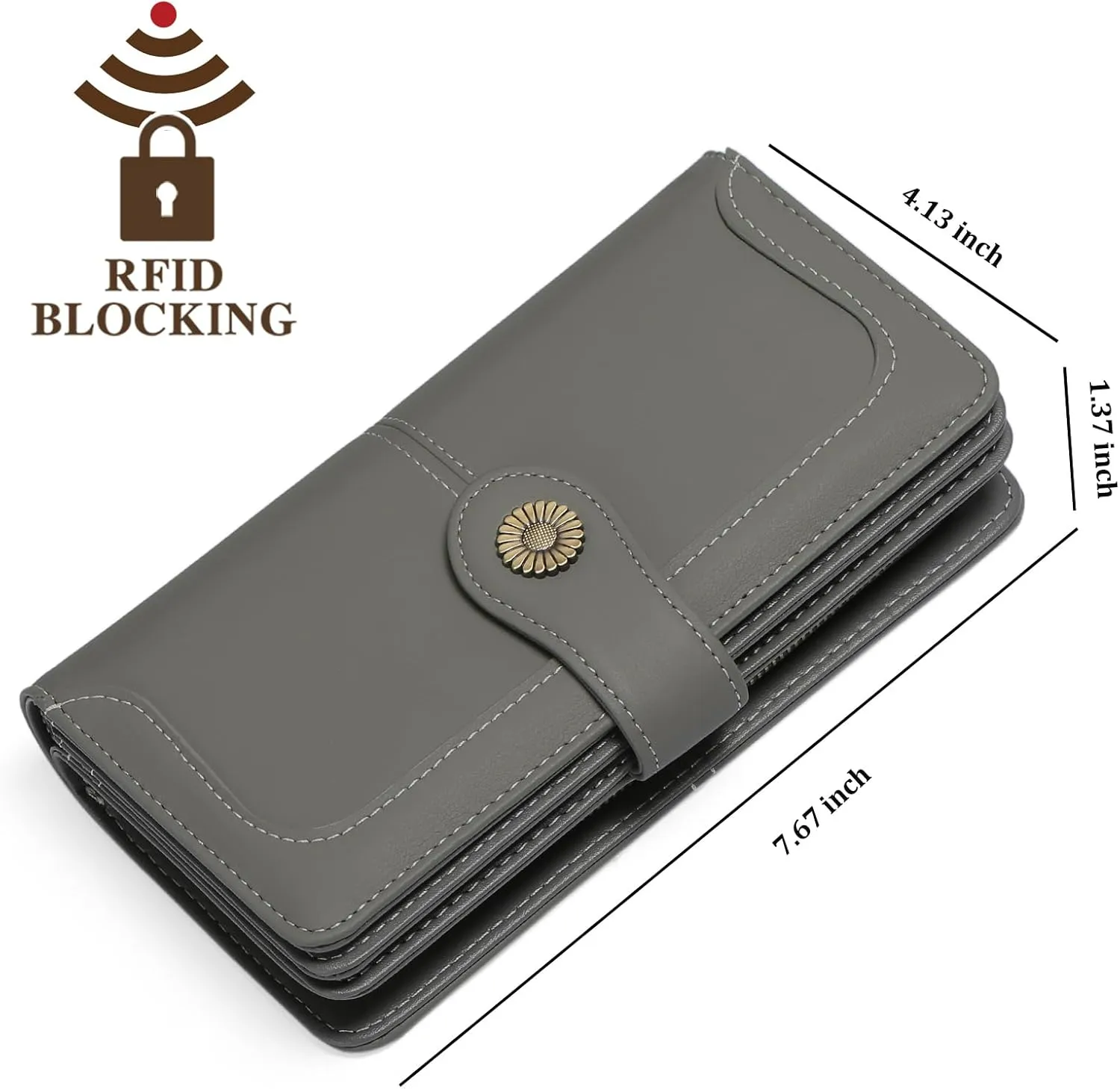 FALAN MULE Women Genuine Leather Wallet Large Capacity Bifold RFID Blocking Card Holder with Zipper Coin Pocket