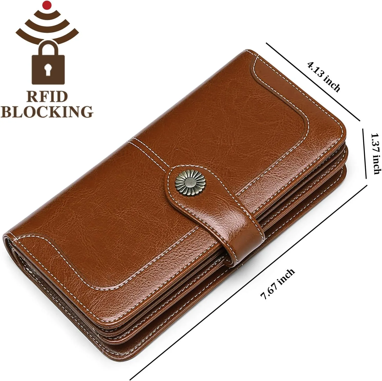 FALAN MULE Women Genuine Leather Wallet Large Capacity Bifold RFID Blocking Card Holder with Zipper Coin Pocket