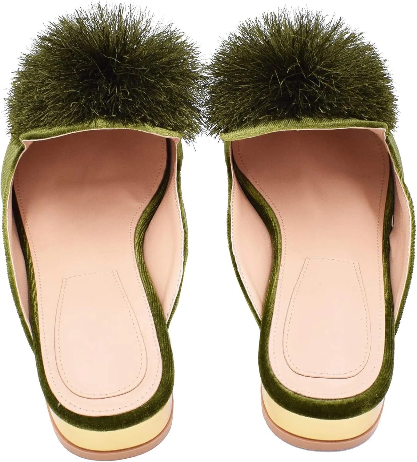 Fericzot Slip On Mule Backless Loafers Flats Puff Pompom Pointed Toe Casual Shoes Slippers