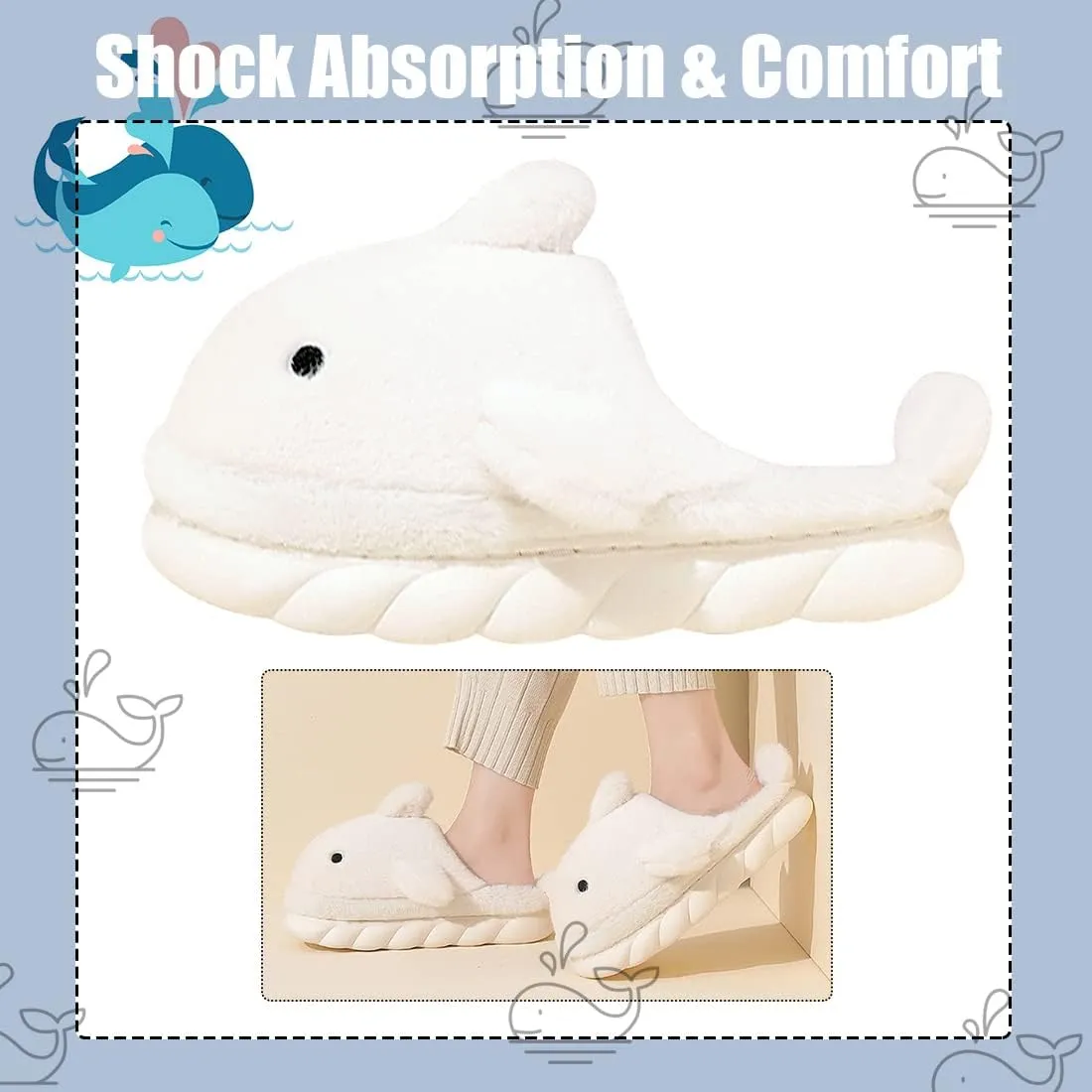 Fiedaz Cute Cloud Whale Shark Slippers for Women Men Kids Plush House Slippers Comfy Memory Foam Slip-on Indoor Slippers