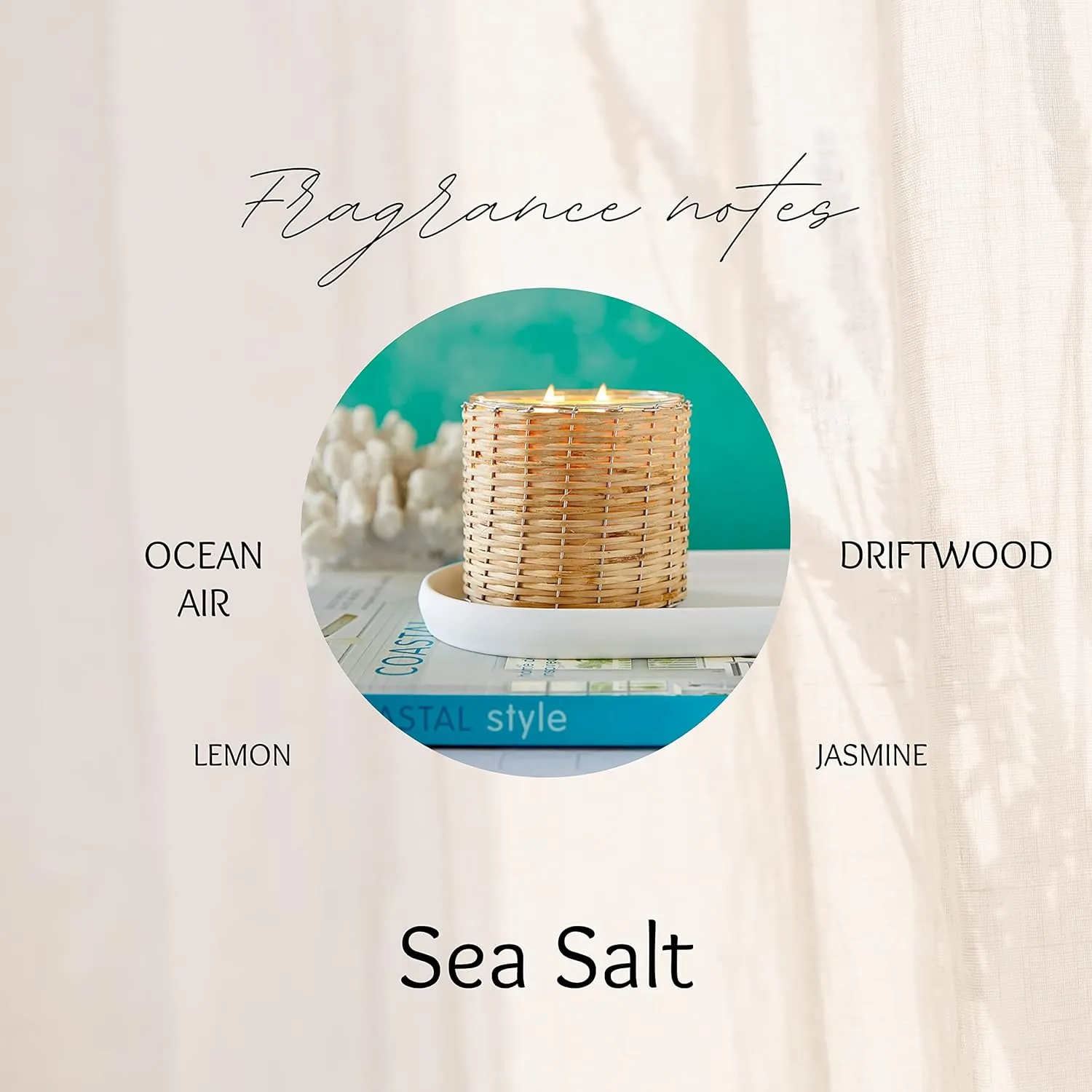FIELD FLEUR Sea Salt 6oz. Diffuser is a Blend of California Lemon,Water Lily, White Jasmine,Driftwood & Rosewater, sea Salt,Watery Musk & Coconut Water. Diffuse time 4-6 Months. Made in The USA.