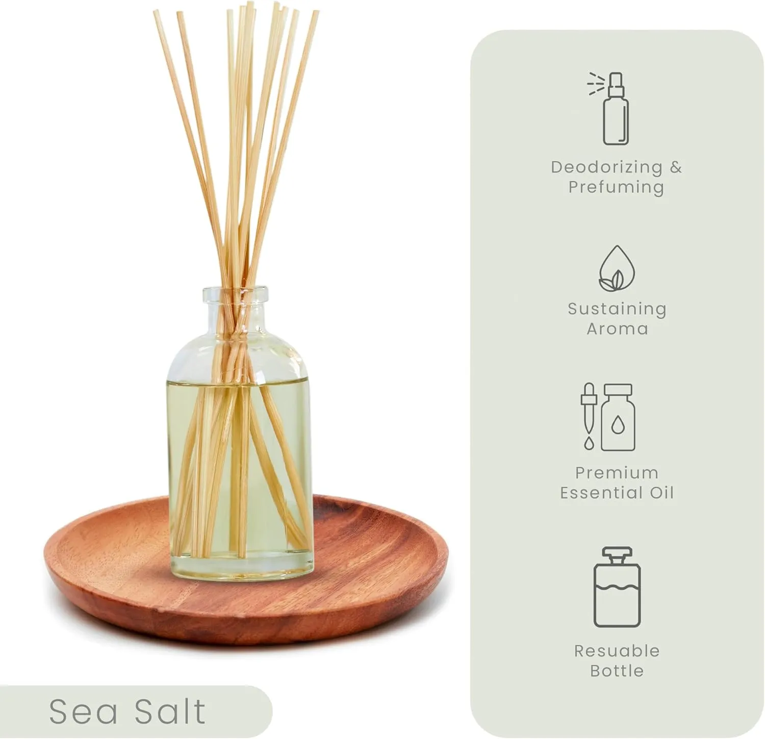 FIELD FLEUR Sea Salt 6oz. Diffuser is a Blend of California Lemon,Water Lily, White Jasmine,Driftwood & Rosewater, sea Salt,Watery Musk & Coconut Water. Diffuse time 4-6 Months. Made in The USA.