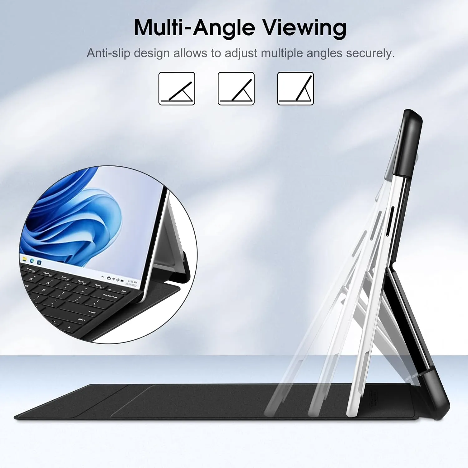 Fintie Case for 13 Inch Microsoft Surface Pro 11/10/9 - Multiple Angle Viewing Hard Shell Slim Portfolio Cover Compatible with Type Cover Keyboard, Black
