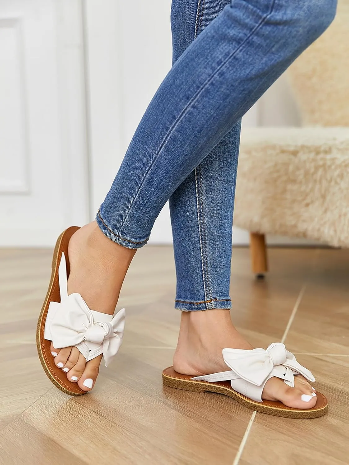 FISACE Womens Slip On Flip Flops Ring Toe Strappy Summer Gladiator Flat Sandals