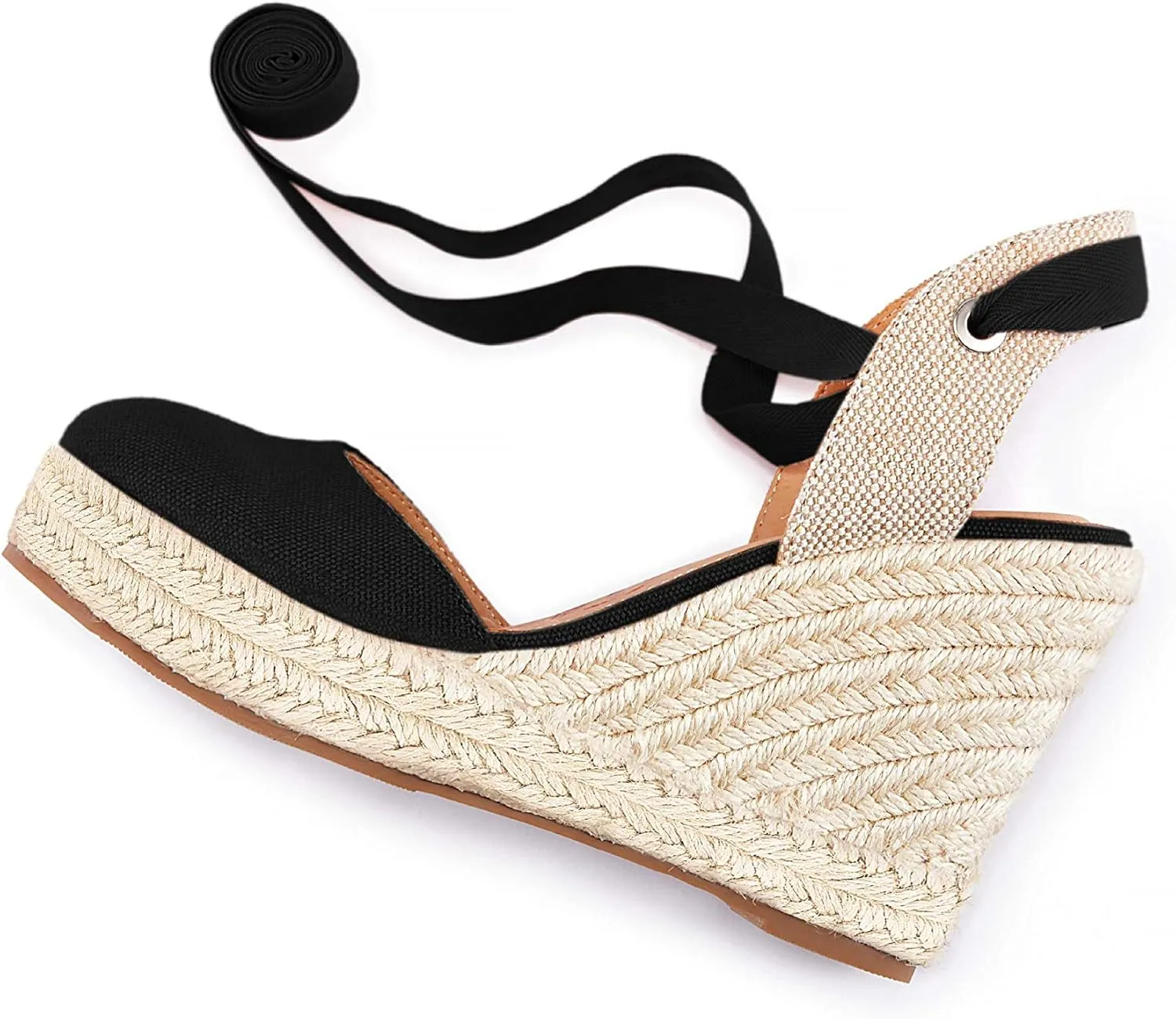 FISACE Womens Summer Espadrille Heel Platform Wedge Sandals Ankle Buckle Strap Closed Toe Shoes