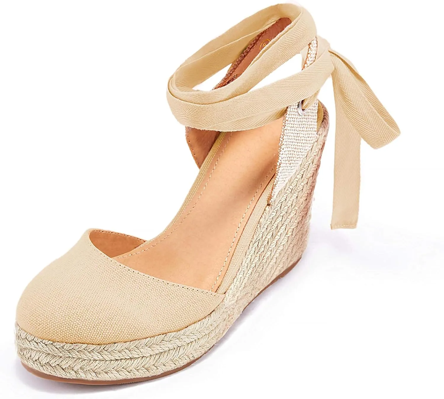 FISACE Womens Summer Espadrille Heel Platform Wedge Sandals Ankle Buckle Strap Closed Toe Shoes