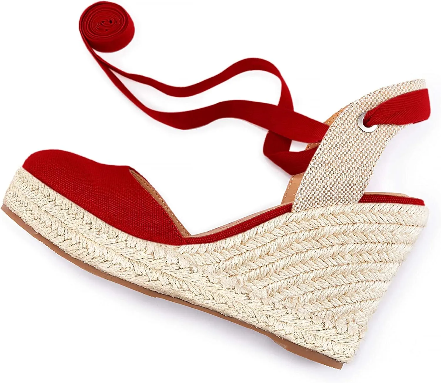 FISACE Womens Summer Espadrille Heel Platform Wedge Sandals Ankle Buckle Strap Closed Toe Shoes
