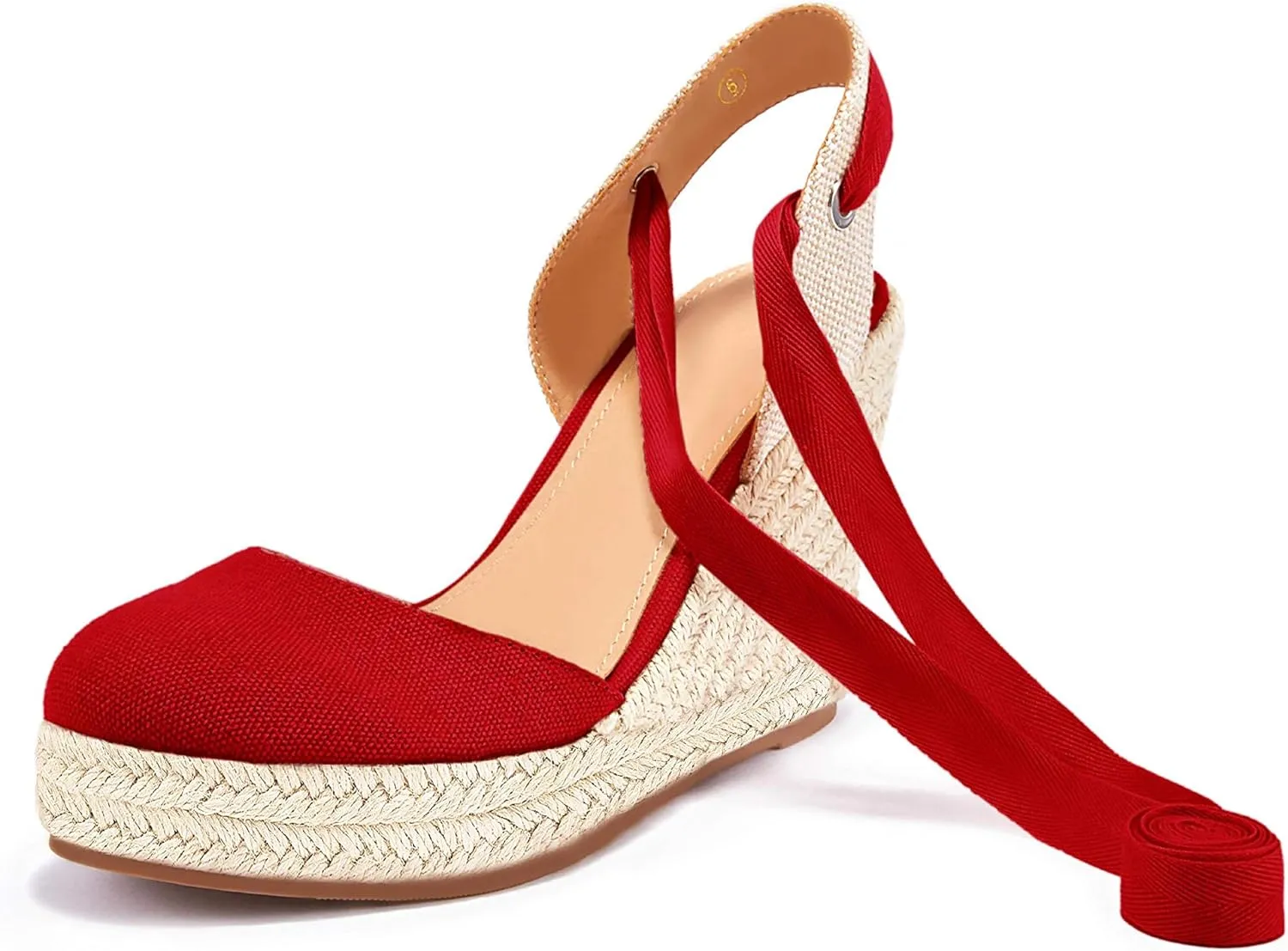 FISACE Womens Summer Espadrille Heel Platform Wedge Sandals Ankle Buckle Strap Closed Toe Shoes