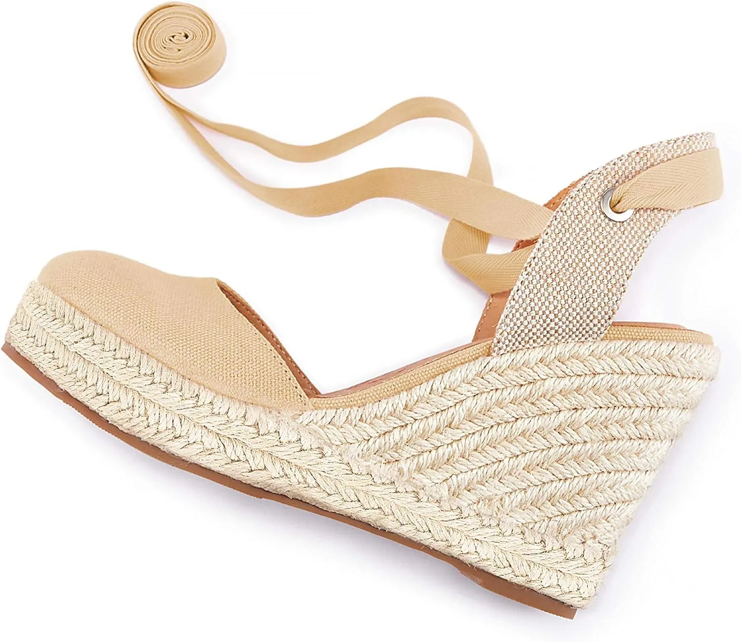 FISACE Womens Summer Espadrille Heel Platform Wedge Sandals Ankle Buckle Strap Closed Toe Shoes