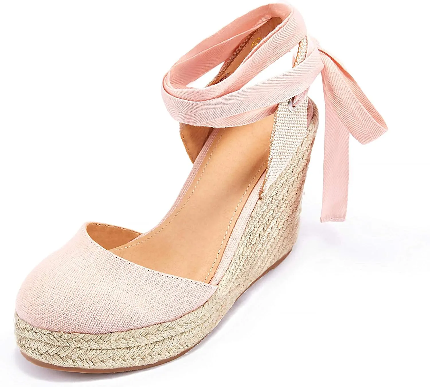 FISACE Womens Summer Espadrille Heel Platform Wedge Sandals Ankle Buckle Strap Closed Toe Shoes