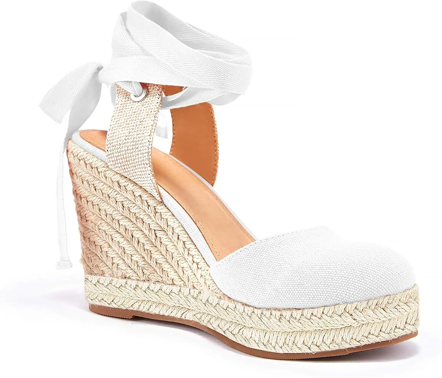 FISACE Womens Summer Espadrille Heel Platform Wedge Sandals Ankle Buckle Strap Closed Toe Shoes