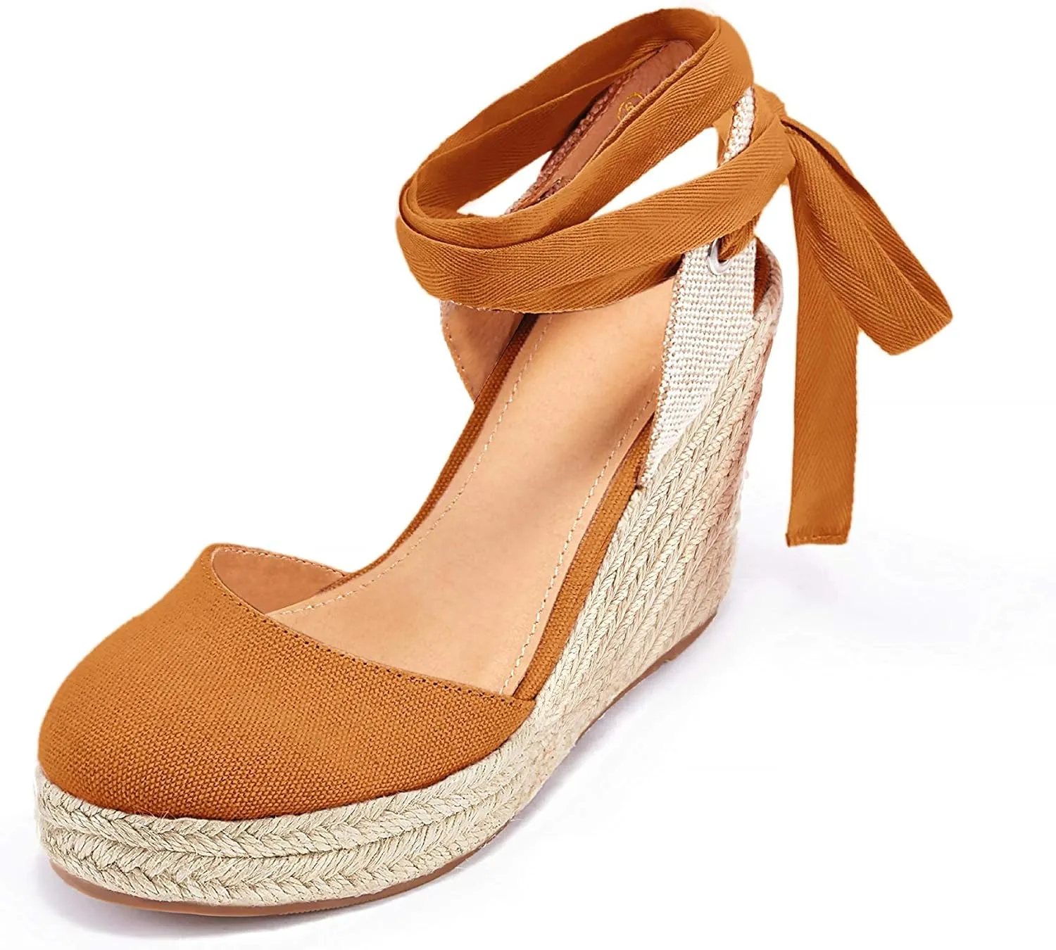 FISACE Womens Summer Espadrille Heel Platform Wedge Sandals Ankle Buckle Strap Closed Toe Shoes