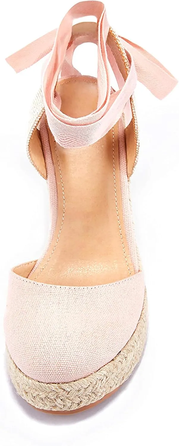 FISACE Womens Summer Espadrille Heel Platform Wedge Sandals Ankle Buckle Strap Closed Toe Shoes