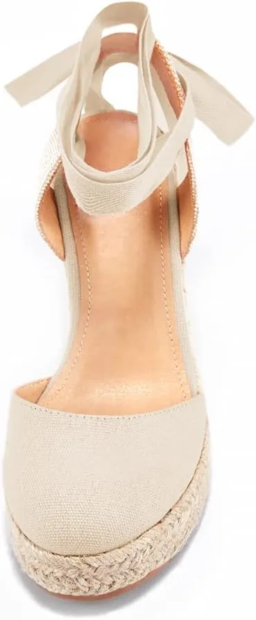 FISACE Womens Summer Espadrille Heel Platform Wedge Sandals Ankle Buckle Strap Closed Toe Shoes