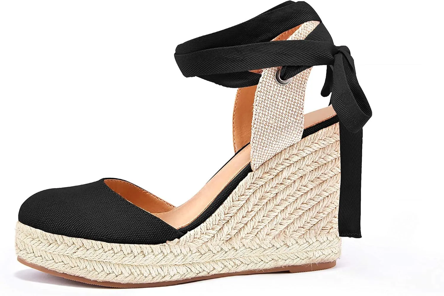 FISACE Womens Summer Espadrille Heel Platform Wedge Sandals Ankle Buckle Strap Closed Toe Shoes