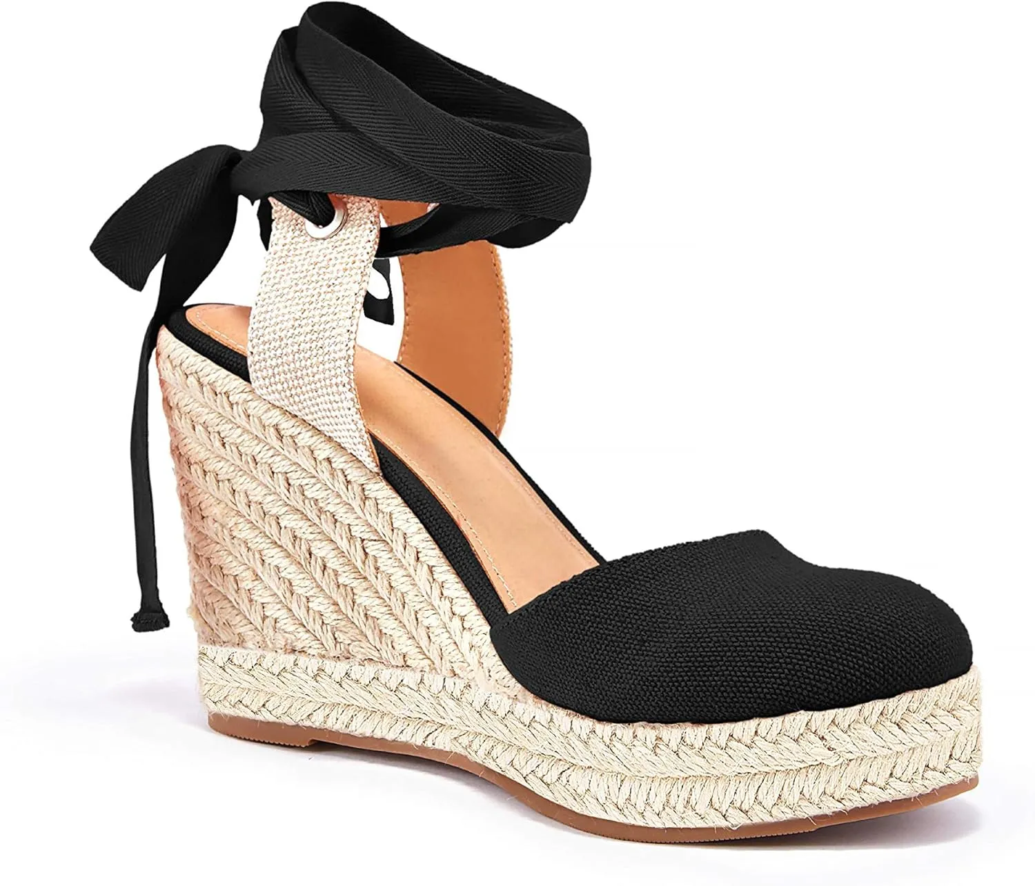 FISACE Womens Summer Espadrille Heel Platform Wedge Sandals Ankle Buckle Strap Closed Toe Shoes